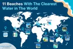 A map of the world with the locations and images of 11 of the world's most beautiful clear water beaches