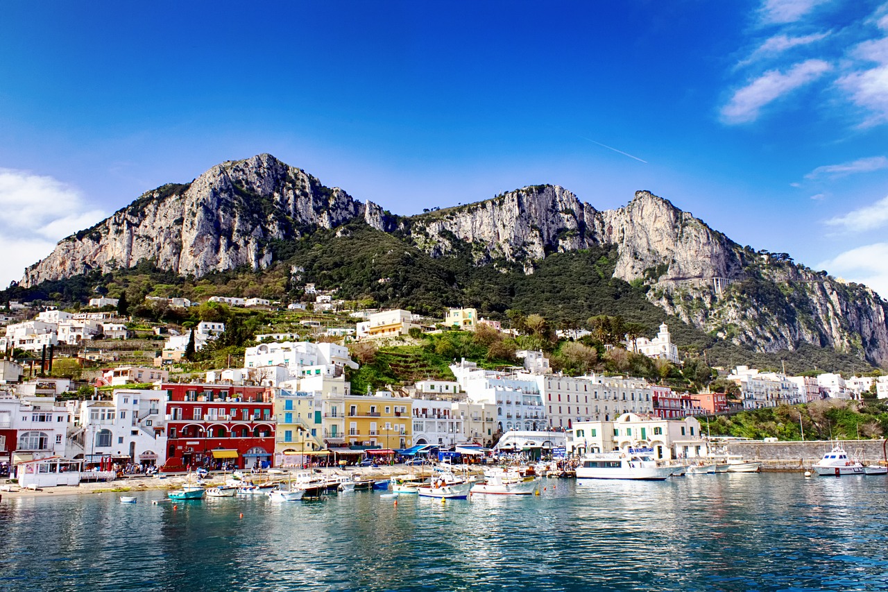 View of the marina in Capri and the island's main beach, Marina Grande