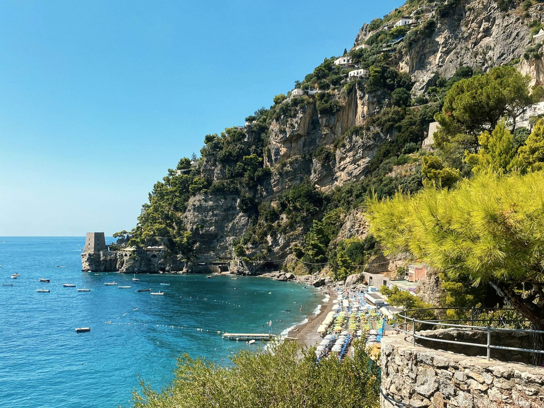 Fornillo beach in Positano is one of the more secluded Amalfi Coast beaches