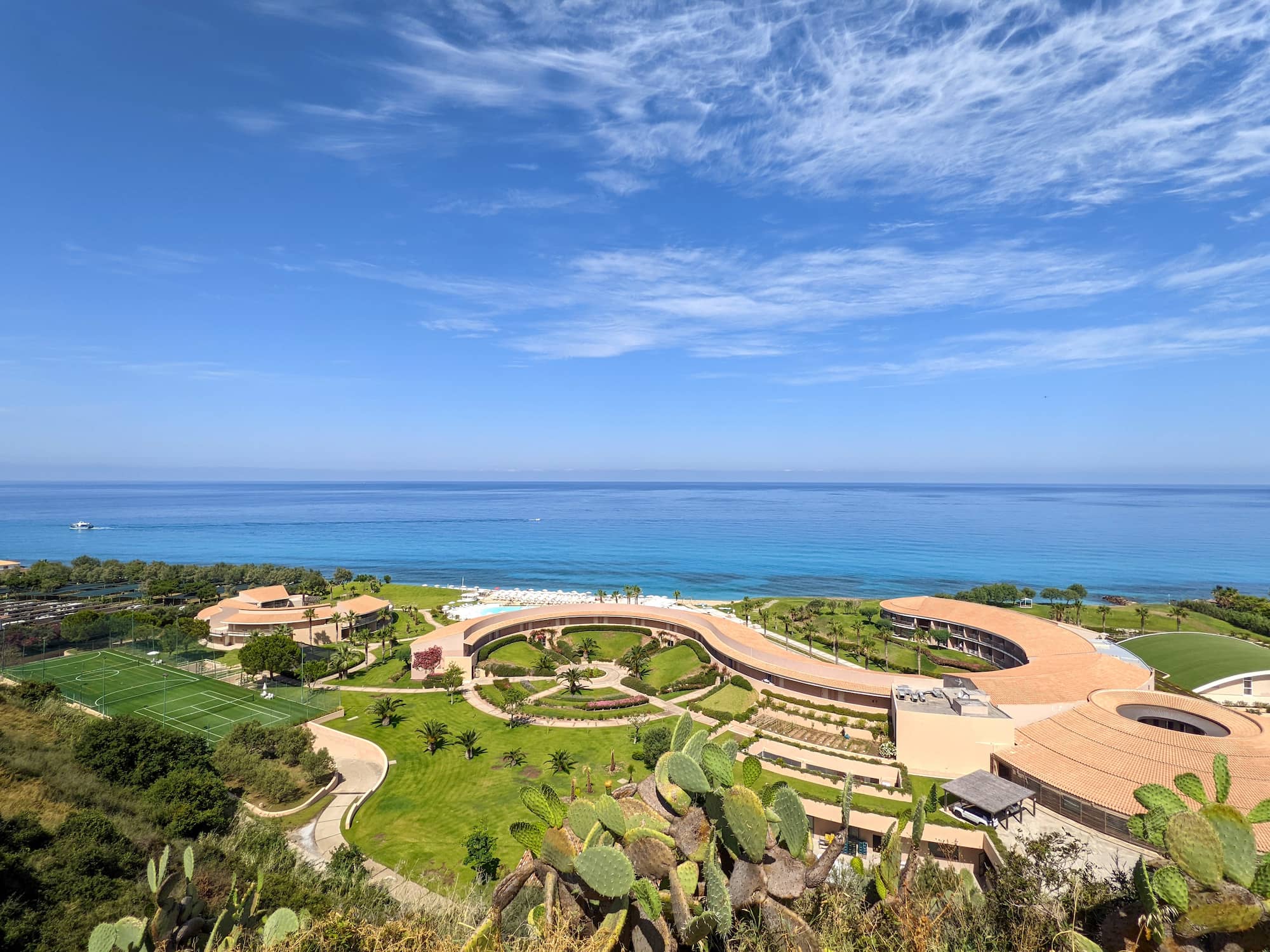 View of a large sprawling resort in Capo Vaticano from above View of a large sprawling resort in Capo Vaticano from above