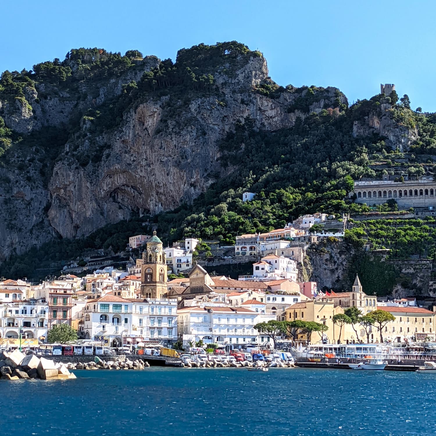 View of the town of Amalfi from a ferry