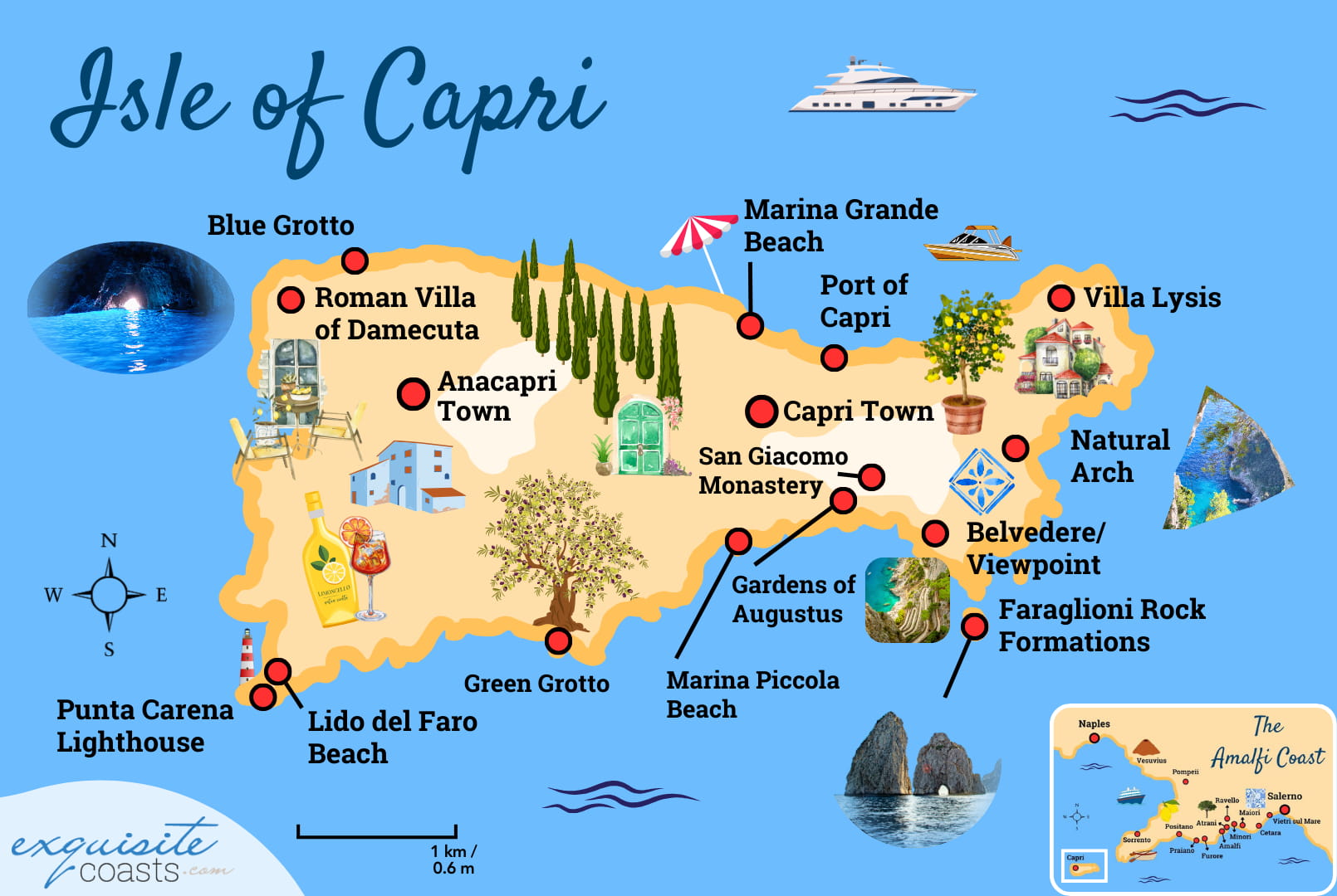 Capri map including the best places to visit