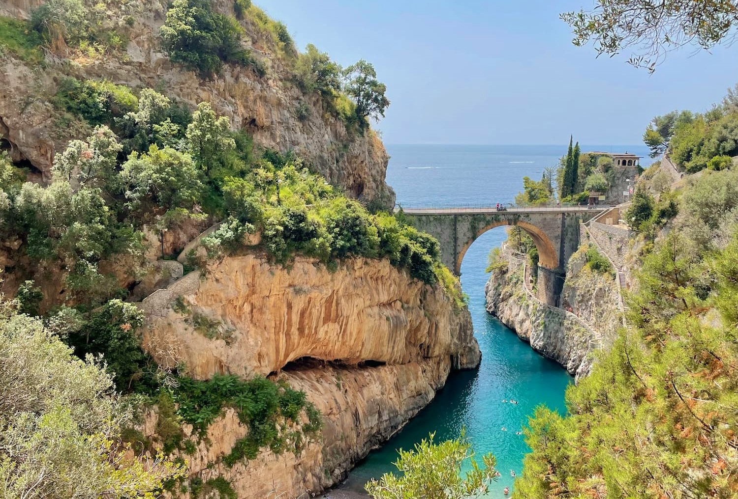 View of the fjord of Furore in the Italian town of Furore on the Amalfi Coast