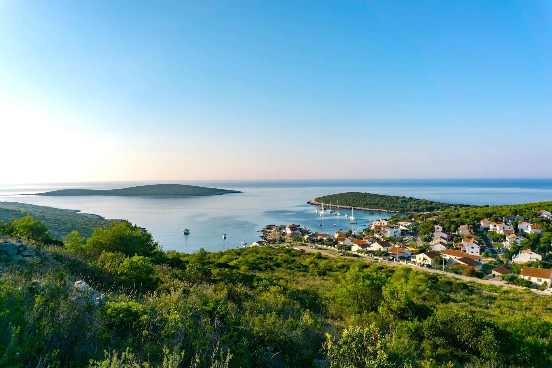 Aerial view of green Croatian island of Vis