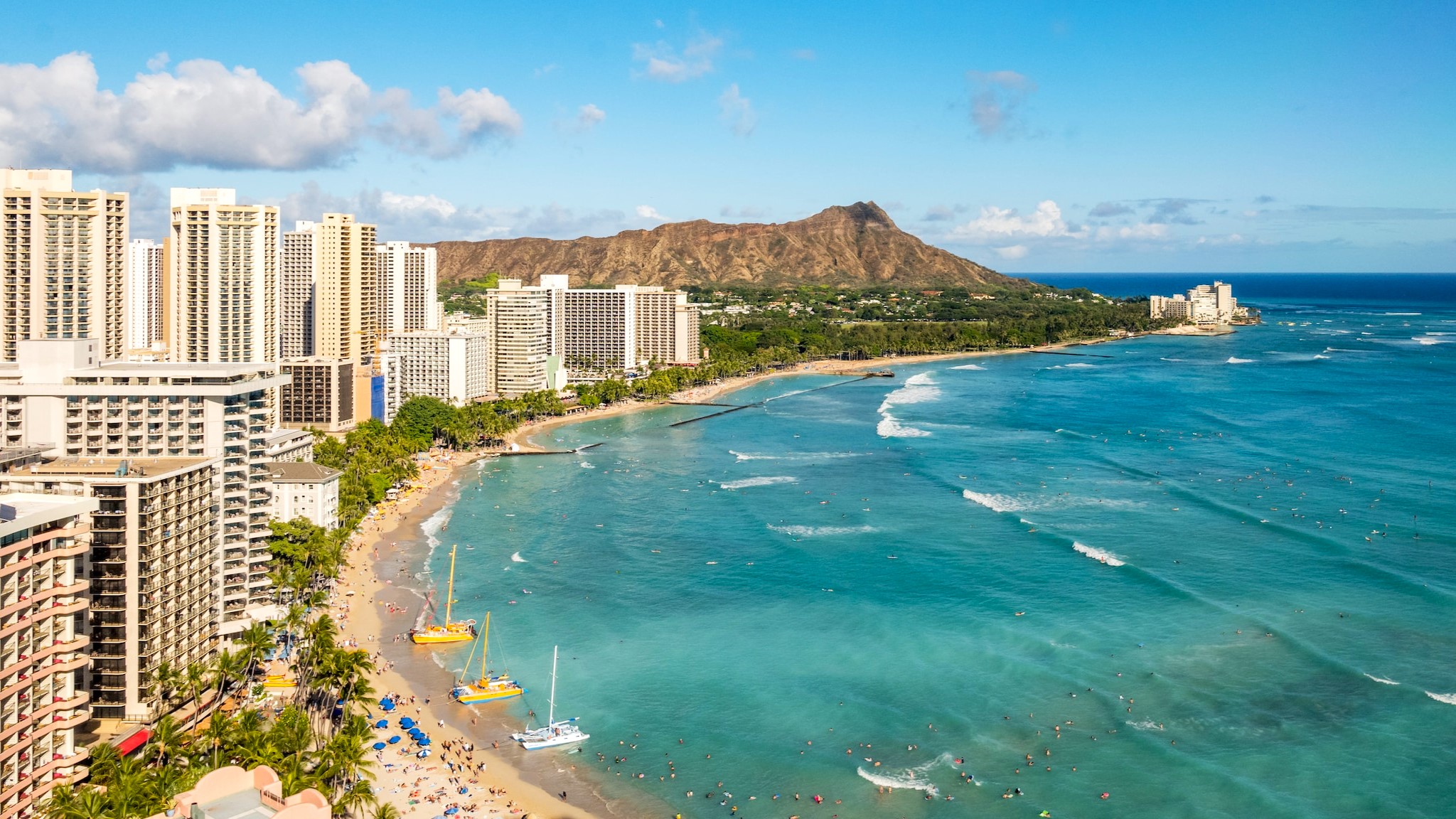 Aerial view of Waikiki Beach, Oahu, Hawaii