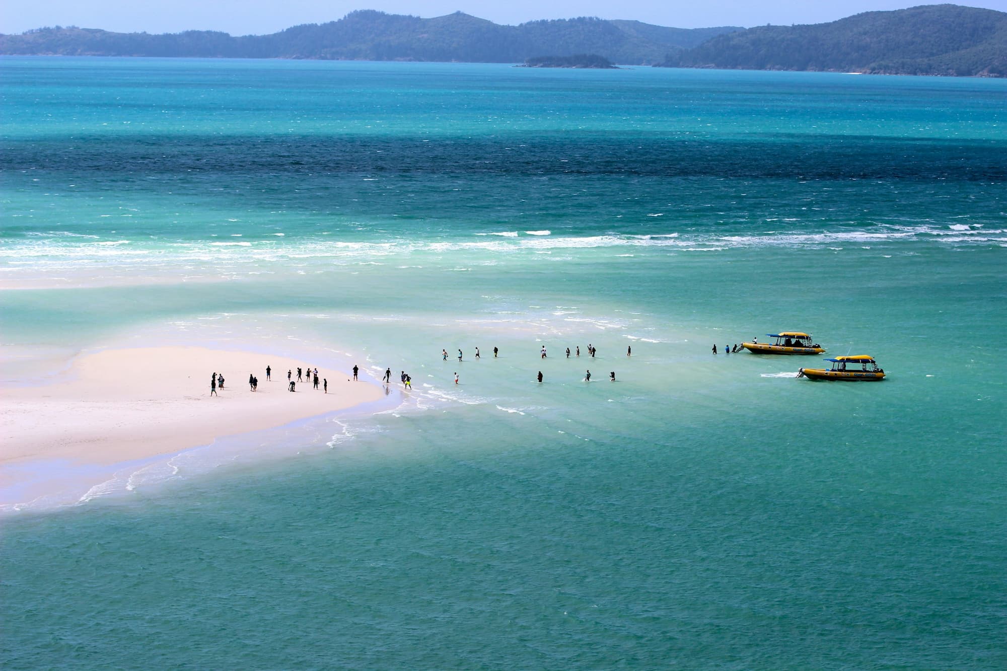 Aerial view of the magnificent Whitehaven beach, Whitsunday Islands, Australia, one of the places with clear water beaches