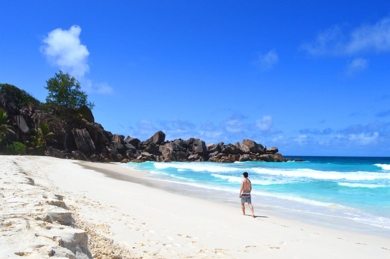 Sandy beach on La Digue