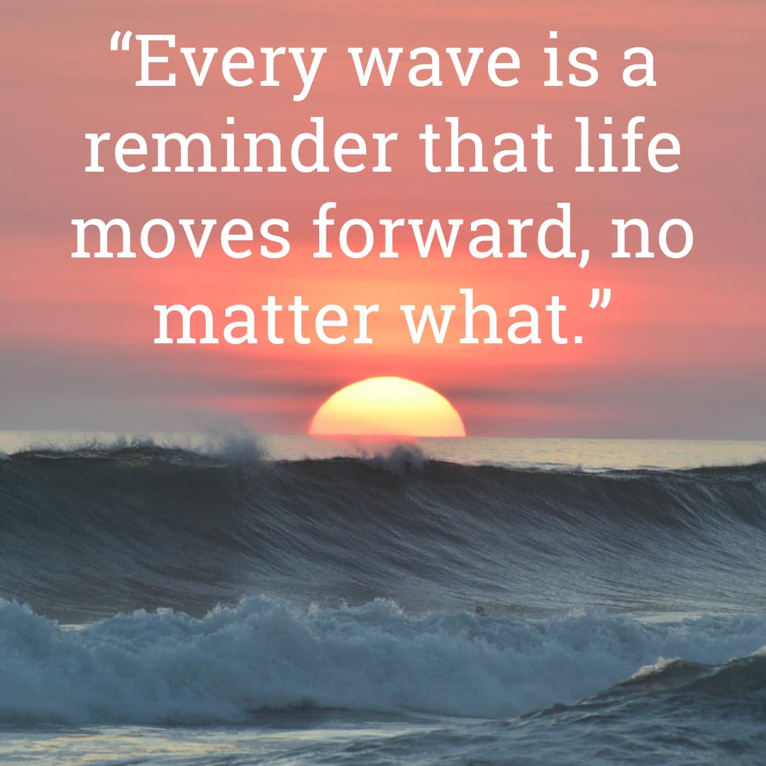 Image of the ocean at sunset with an inspirational ocean quote