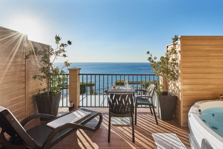 Looking out at the Mediterranean from the balcony of a room at the Hotel Rocca Della Sena in Tropea